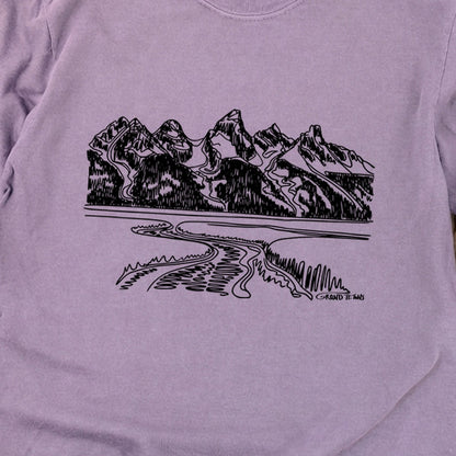 Grand Tetons Line Drawing Cotton Long Sleeve