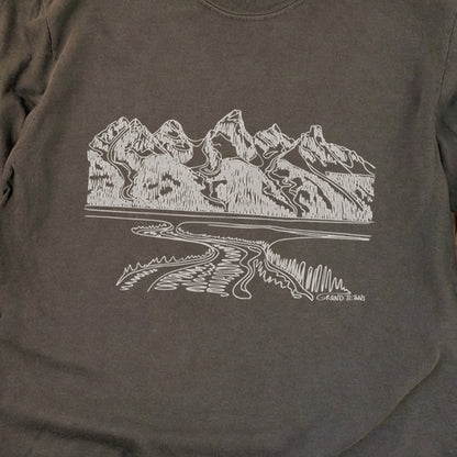 Grand Tetons Line Drawing Cotton Long Sleeve