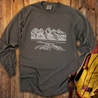Grand Tetons Line Drawing Cotton Long Sleeve
