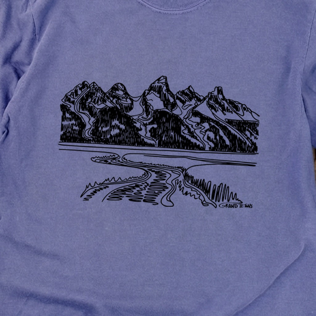 Grand Tetons Line Drawing Cotton Long Sleeve