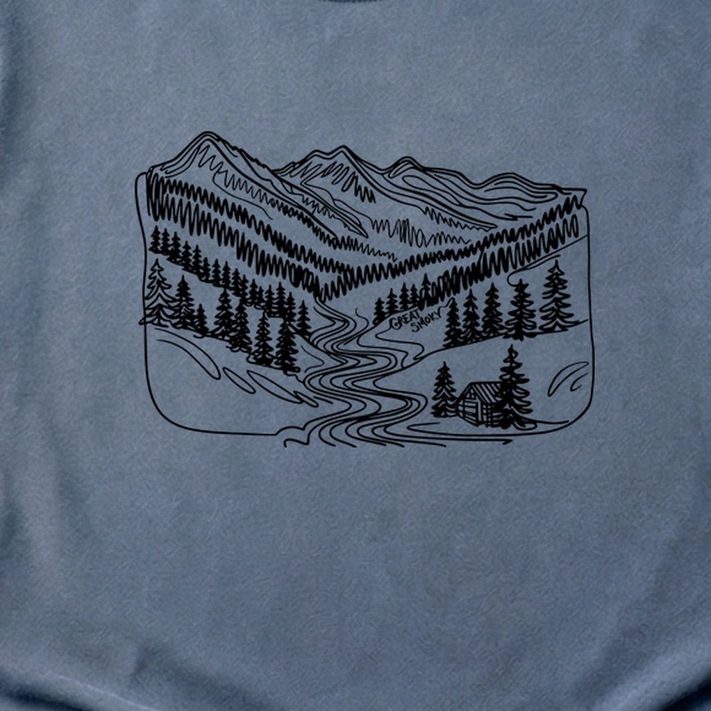 Great Smoky Line Drawing Cotton T-Shirt