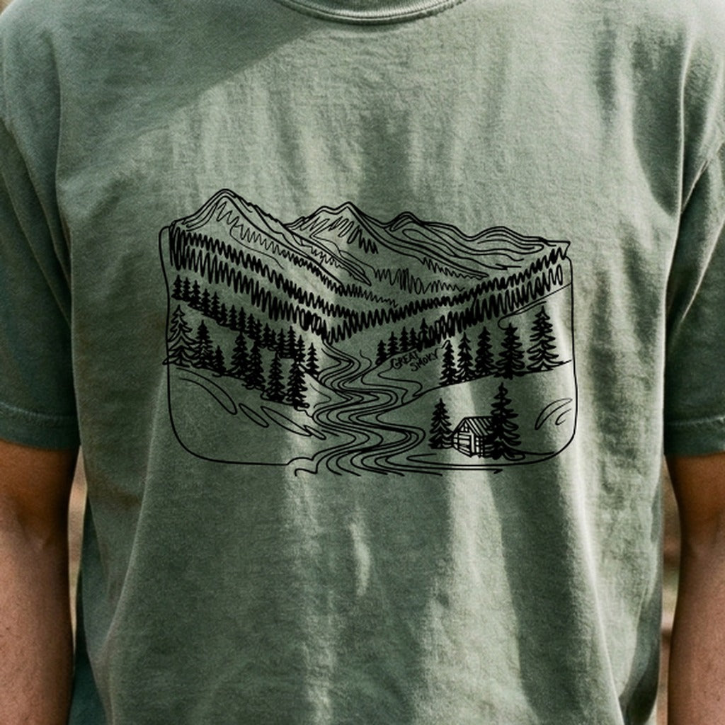 Great Smoky Line Drawing Cotton T-Shirt