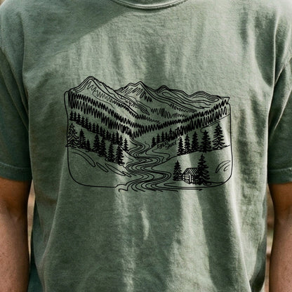 Great Smoky Line Drawing Cotton T-Shirt