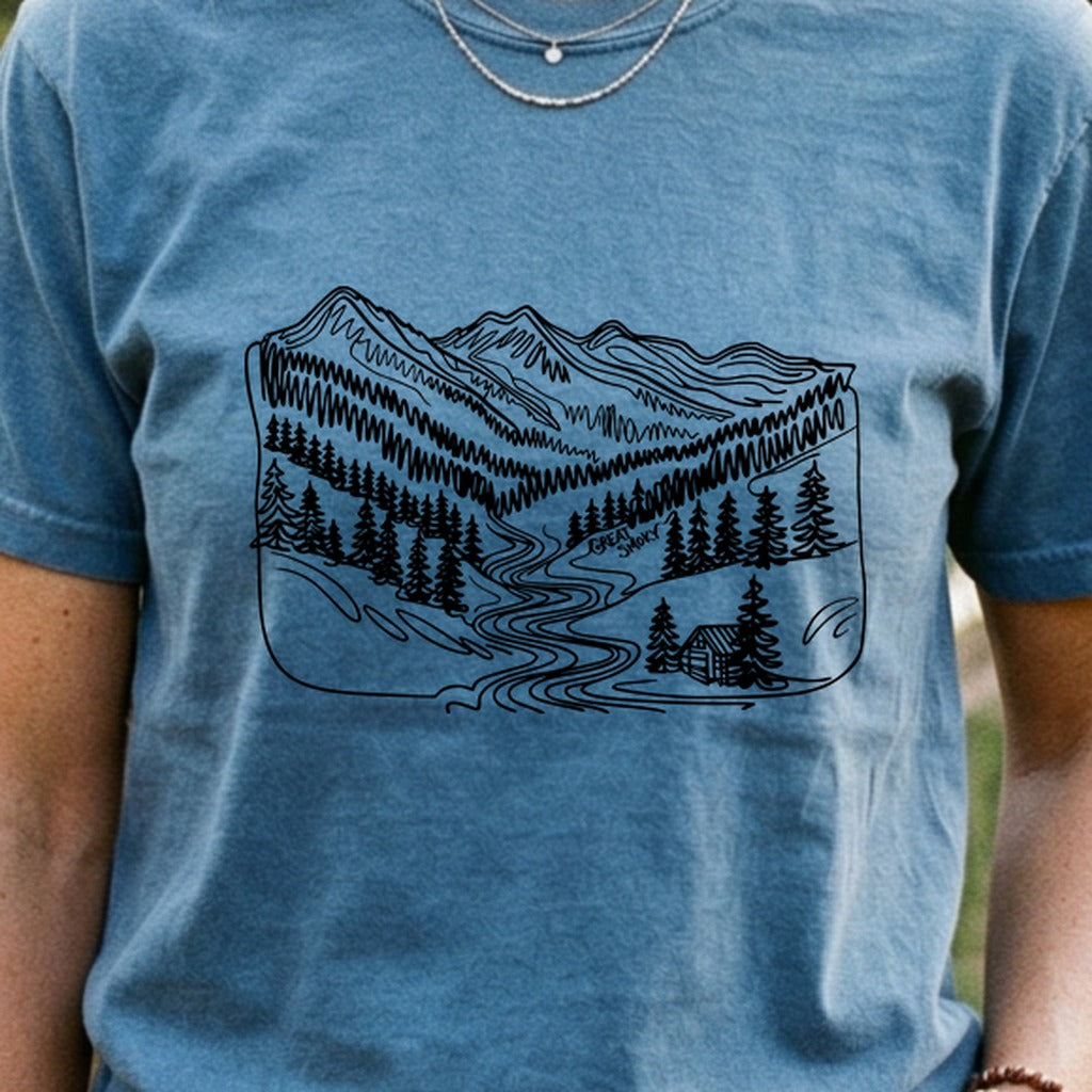 Great Smoky Line Drawing Cotton T-Shirt