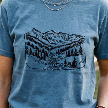 Great Smoky Line Drawing Cotton T-Shirt
