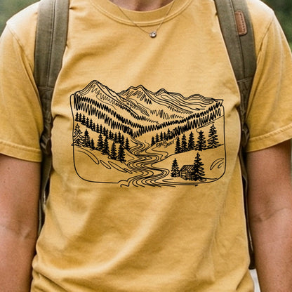 Great Smoky Line Drawing Cotton T-Shirt