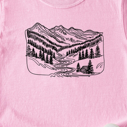 Great Smoky Line Drawing Kids Cotton T-Shirt