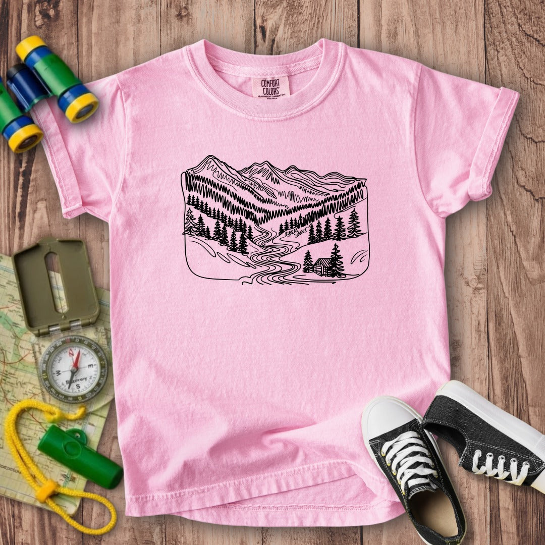 Great Smoky Line Drawing Kids Cotton T-Shirt