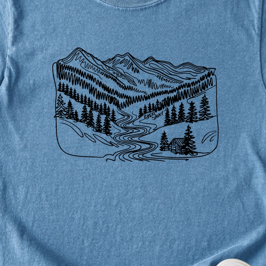 Great Smoky Line Drawing Kids Cotton T-Shirt