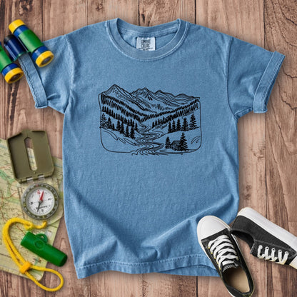 Great Smoky Line Drawing Kids Cotton T-Shirt