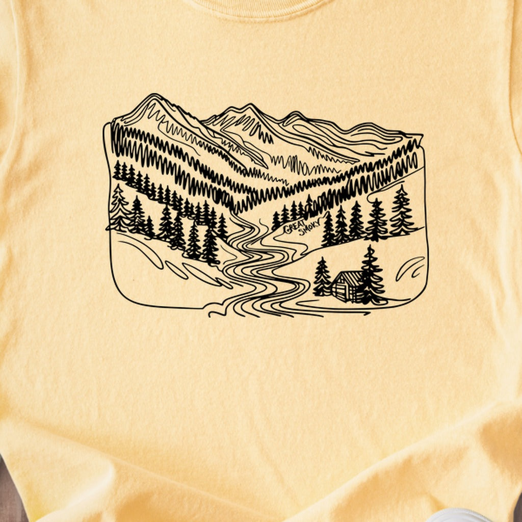 Great Smoky Line Drawing Kids Cotton T-Shirt