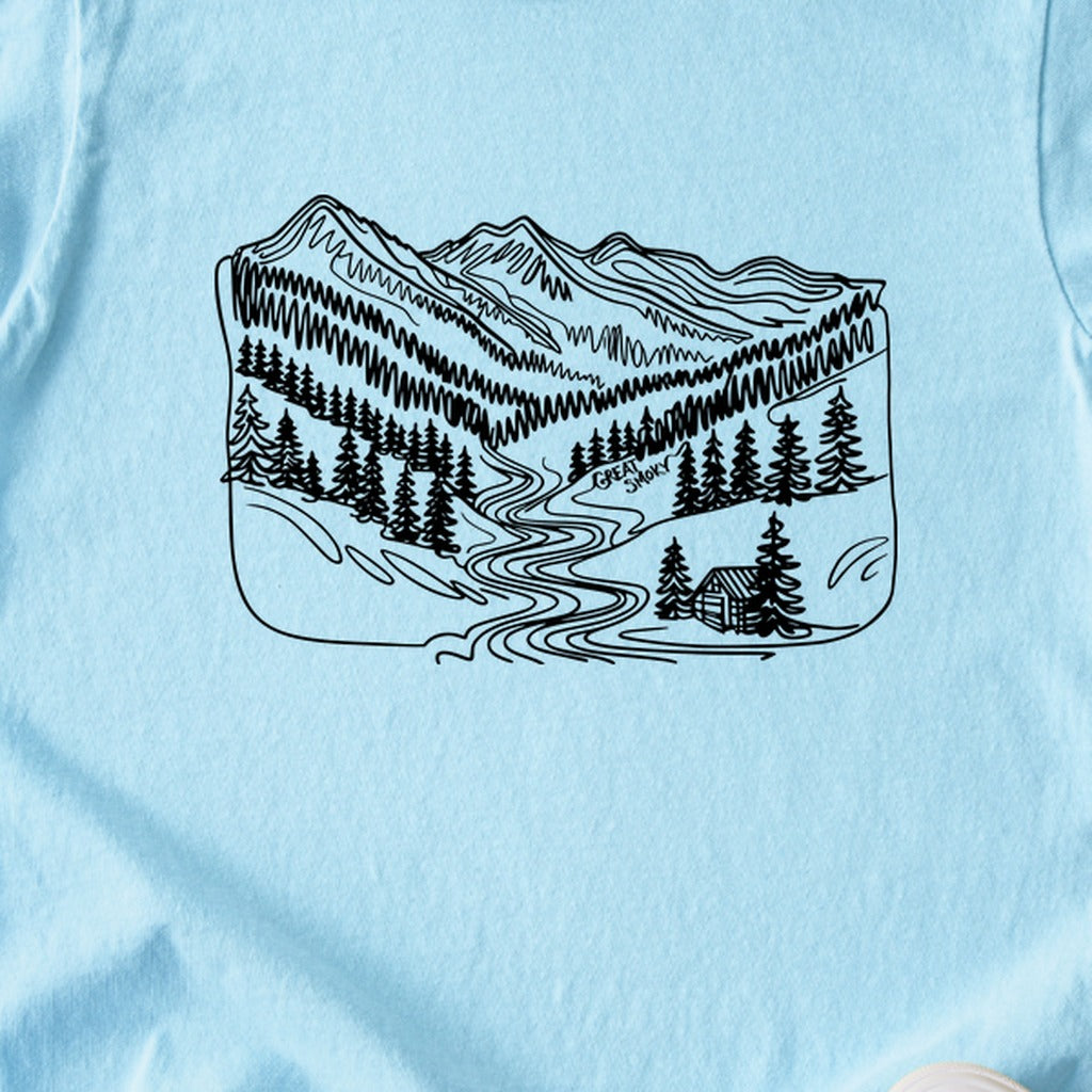 Great Smoky Line Drawing Kids Cotton T-Shirt