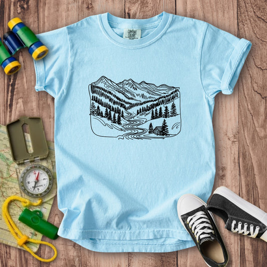 Great Smoky Line Drawing Kids Cotton T-Shirt