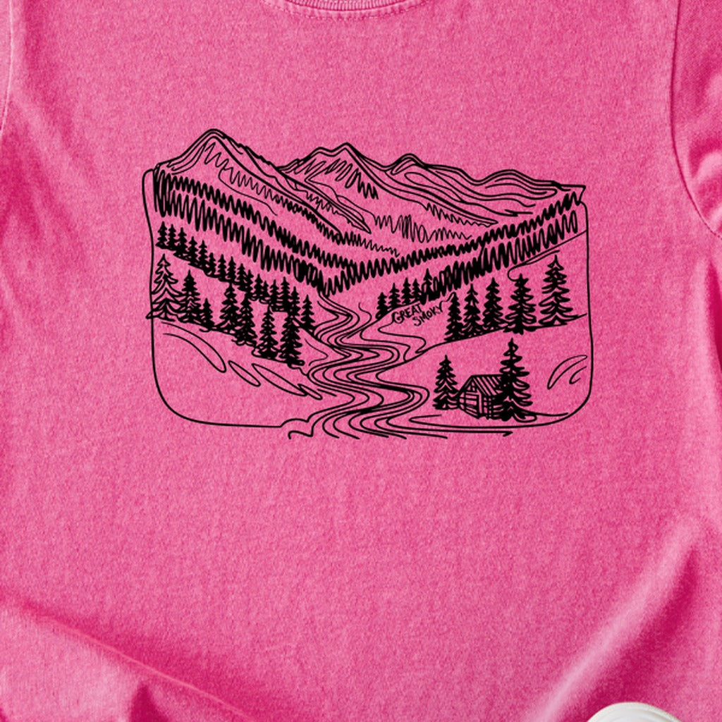 Great Smoky Line Drawing Kids Cotton T-Shirt