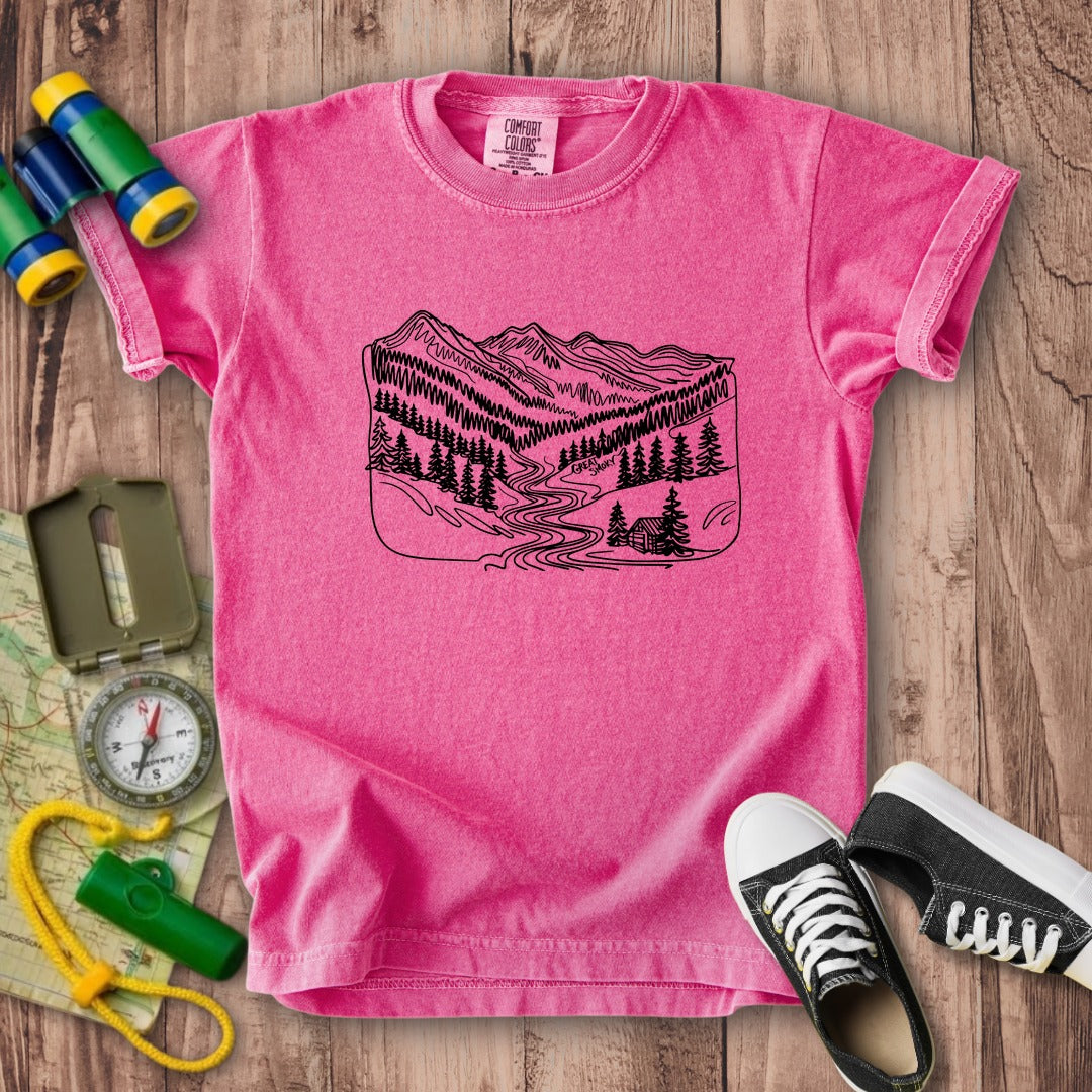 Great Smoky Line Drawing Kids Cotton T-Shirt