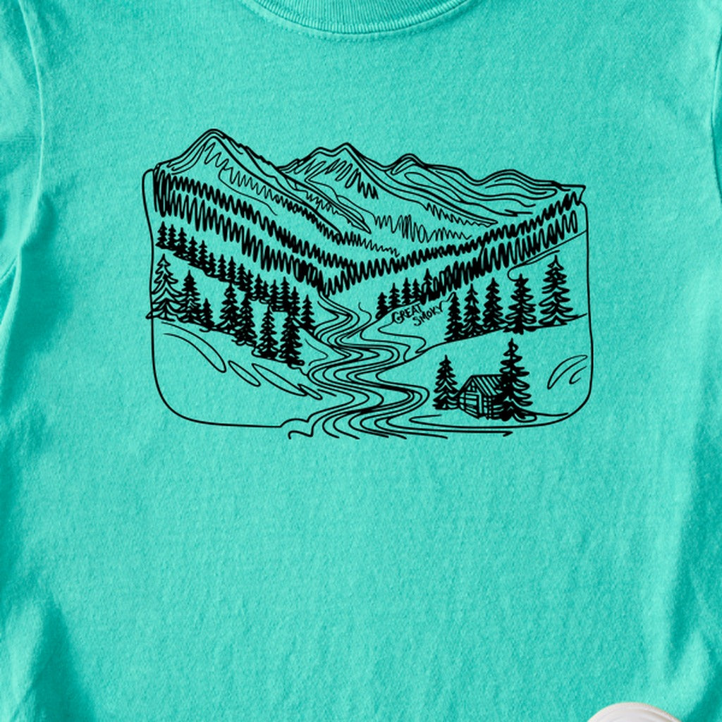 Great Smoky Line Drawing Kids Cotton T-Shirt