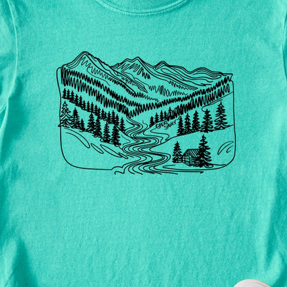 Great Smoky Line Drawing Kids Cotton T-Shirt