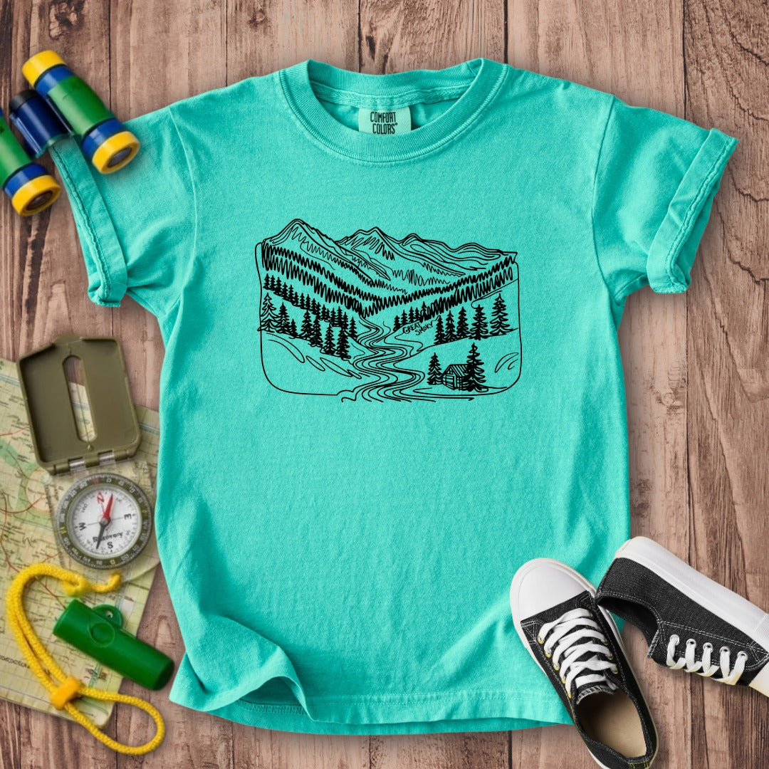 Great Smoky Line Drawing Kids Cotton T-Shirt
