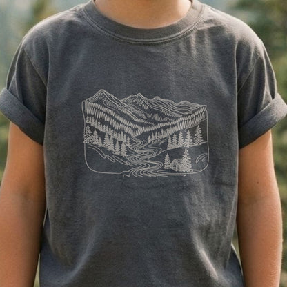 Great Smoky Line Drawing Kids Cotton T-Shirt