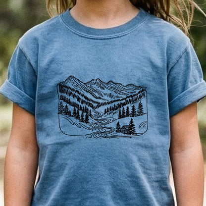 Great Smoky Line Drawing Kids Cotton T-Shirt