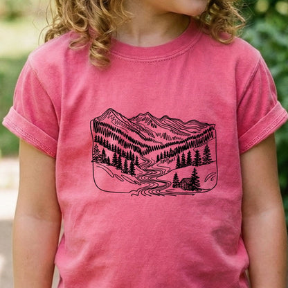 Great Smoky Line Drawing Kids Cotton T-Shirt