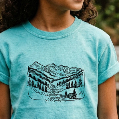Great Smoky Line Drawing Kids Cotton T-Shirt