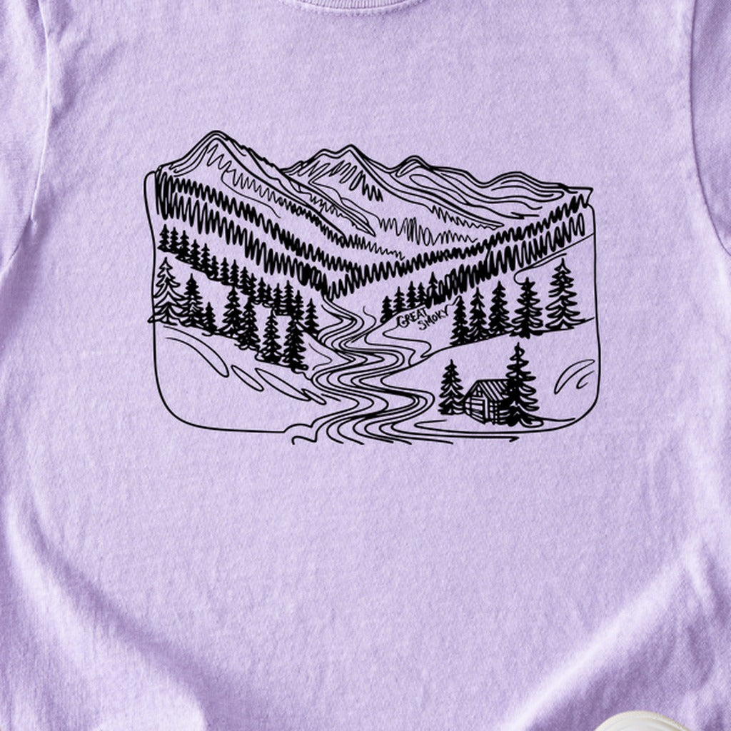 Great Smoky Line Drawing Kids Cotton T-Shirt