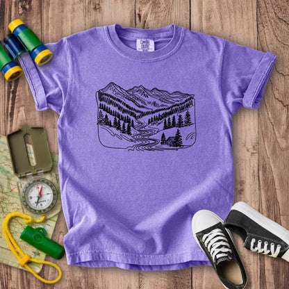 Great Smoky Line Drawing Kids Cotton T-Shirt