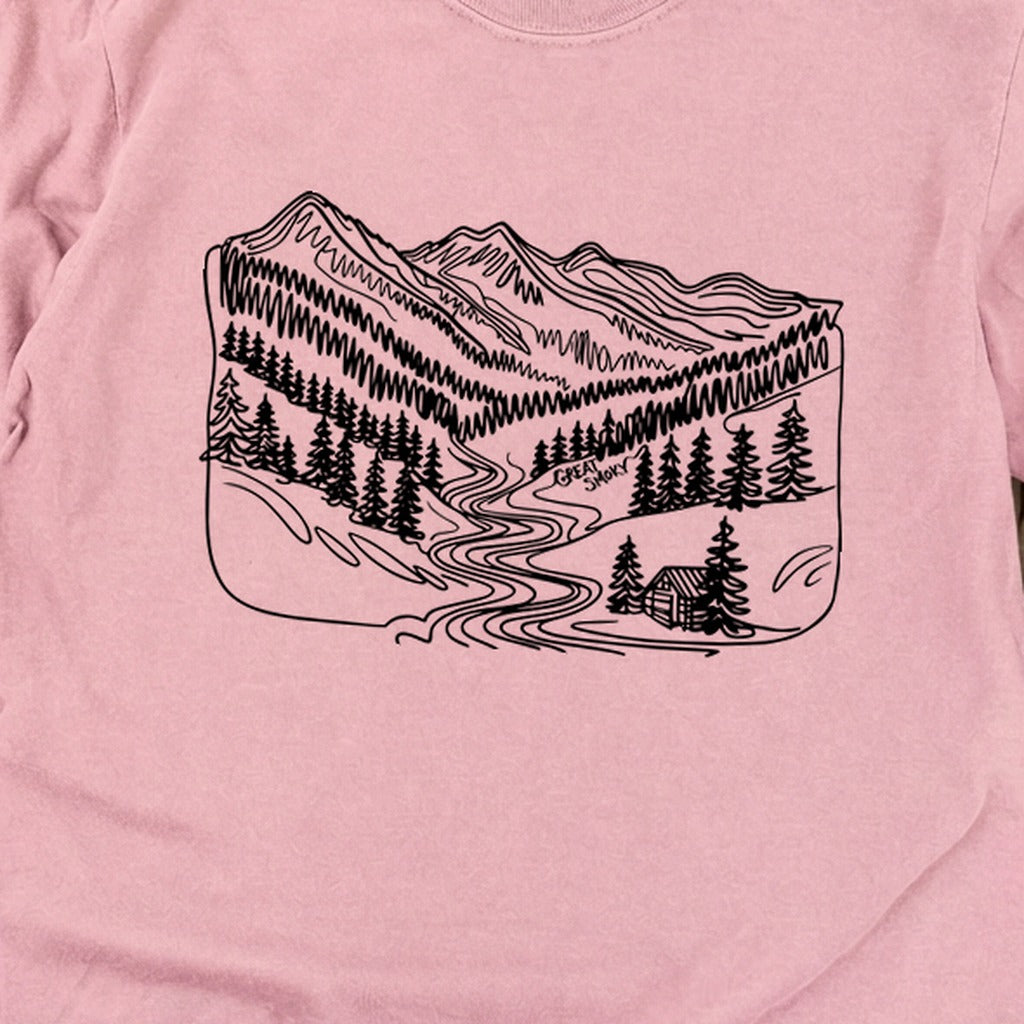 Great Smoky Line Drawing Cotton Long Sleeve