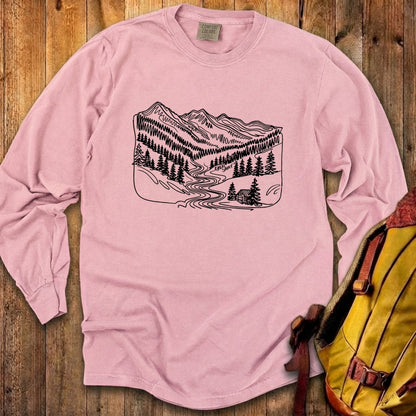 Great Smoky Line Drawing Cotton Long Sleeve