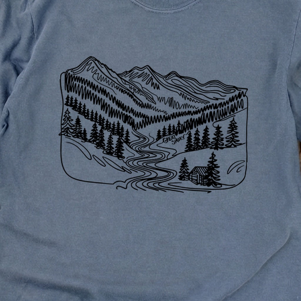 Great Smoky Line Drawing Cotton Long Sleeve
