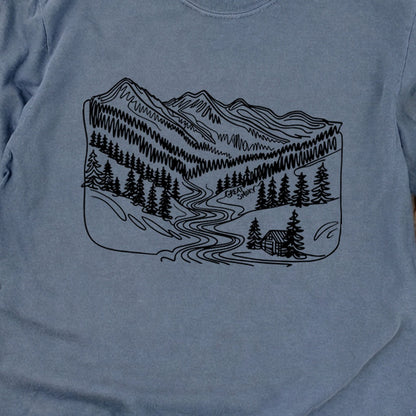 Great Smoky Line Drawing Cotton Long Sleeve