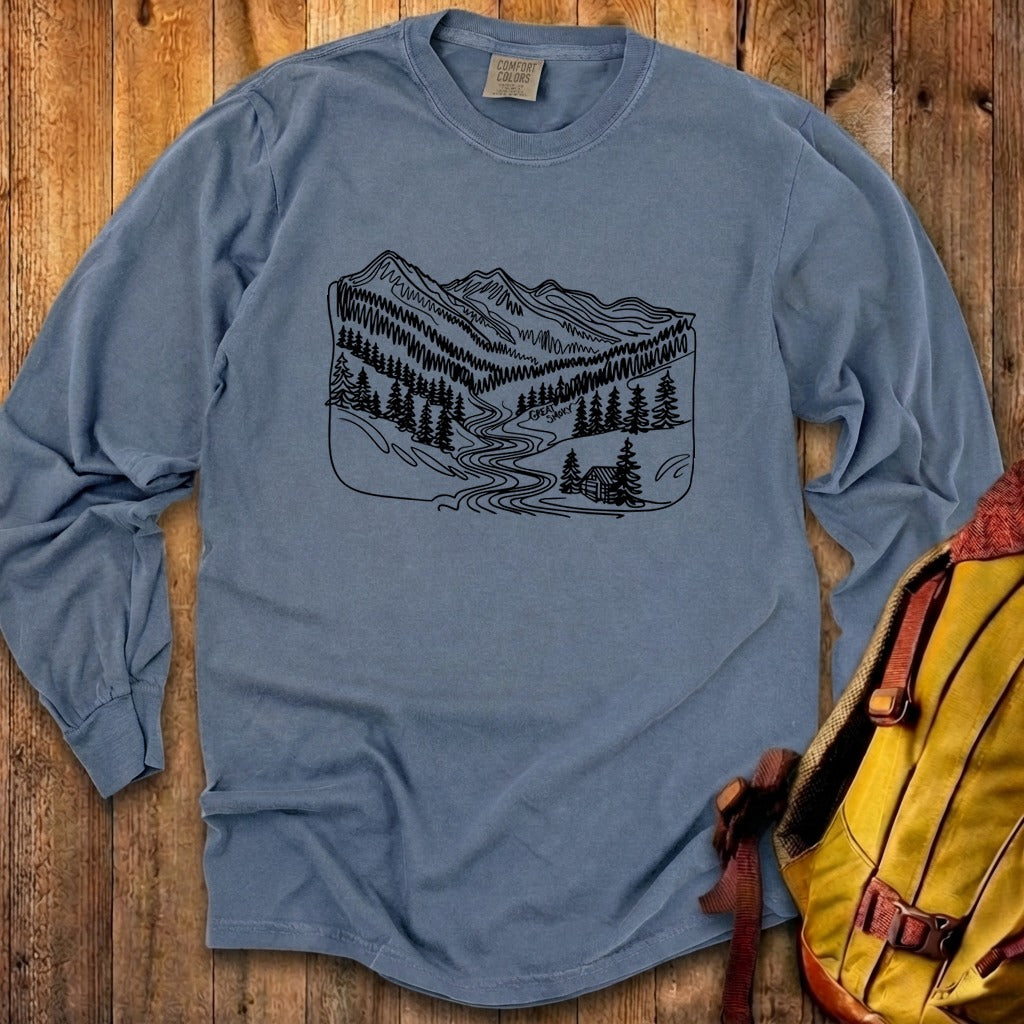 Great Smoky Line Drawing Cotton Long Sleeve
