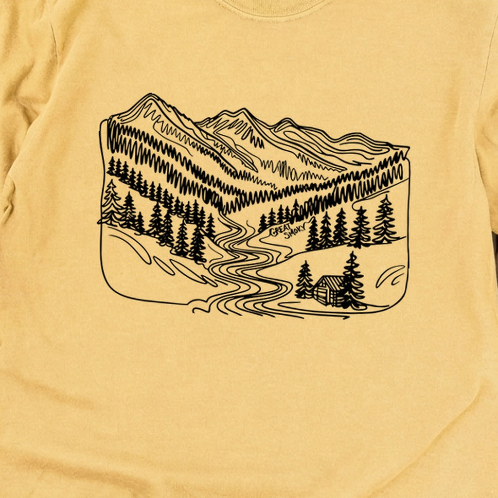 Great Smoky Line Drawing Cotton Long Sleeve