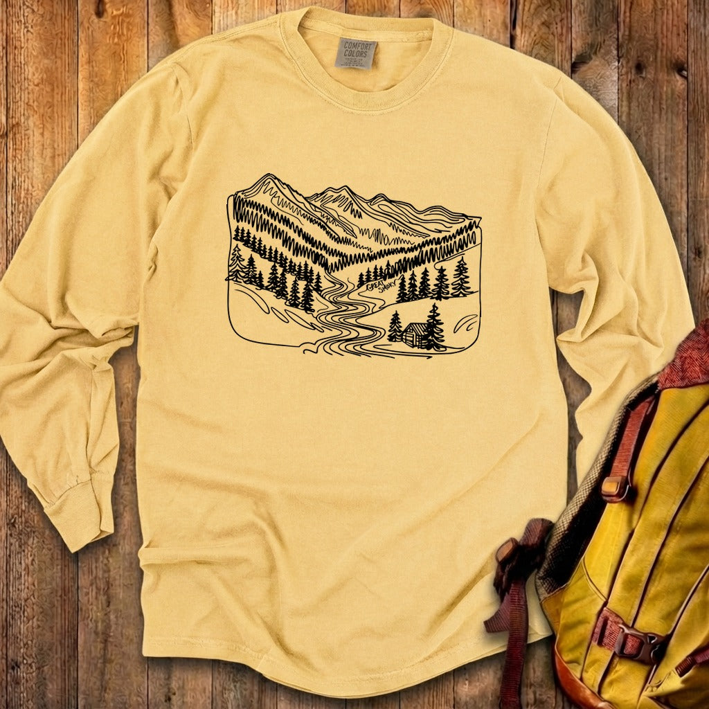 Great Smoky Line Drawing Cotton Long Sleeve