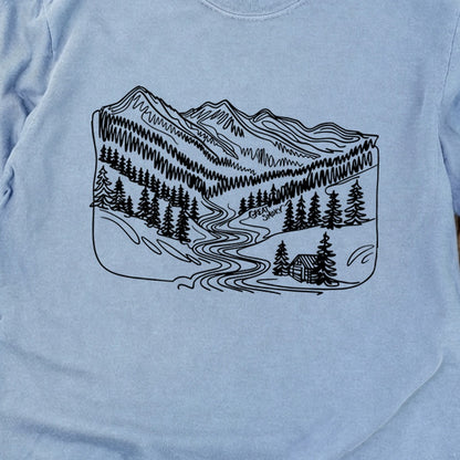 Great Smoky Line Drawing Cotton Long Sleeve