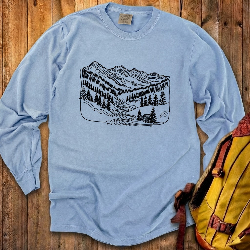 Great Smoky Line Drawing Cotton Long Sleeve