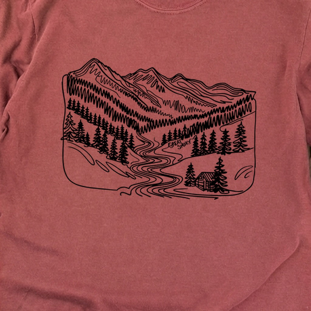 Great Smoky Line Drawing Cotton Long Sleeve