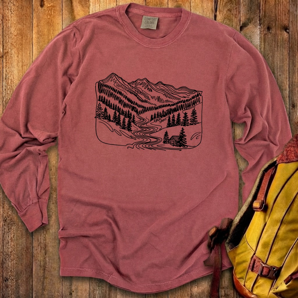 Great Smoky Line Drawing Cotton Long Sleeve