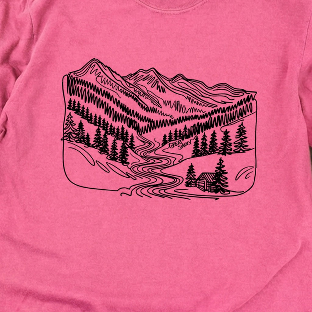 Great Smoky Line Drawing Cotton Long Sleeve