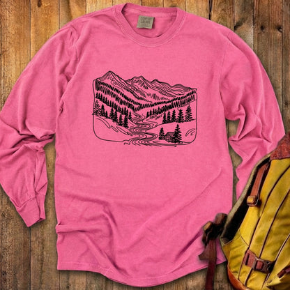 Great Smoky Line Drawing Cotton Long Sleeve