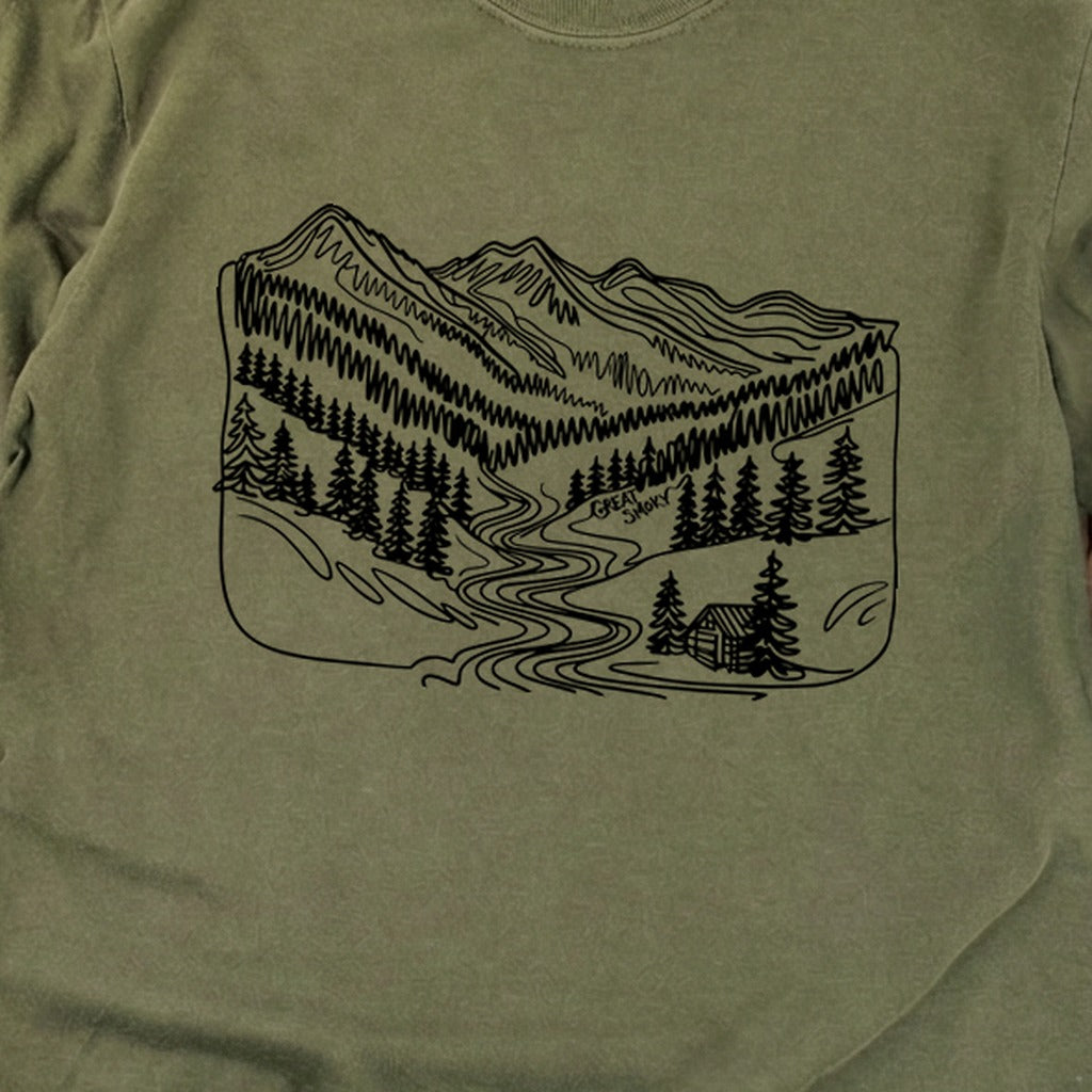 Great Smoky Line Drawing Cotton Long Sleeve