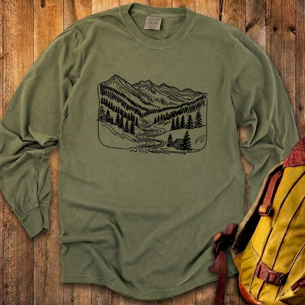 Great Smoky Line Drawing Cotton Long Sleeve