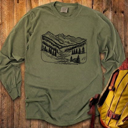 Great Smoky Line Drawing Cotton Long Sleeve