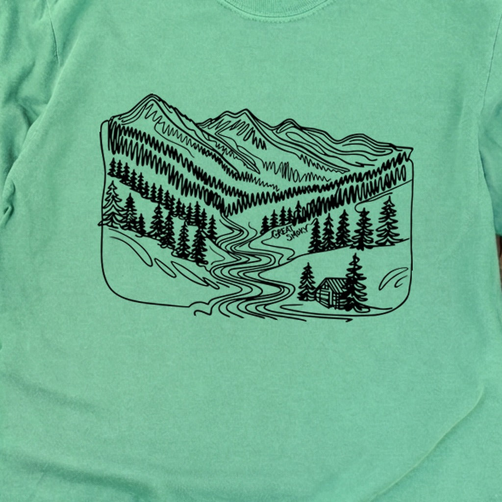 Great Smoky Line Drawing Cotton Long Sleeve