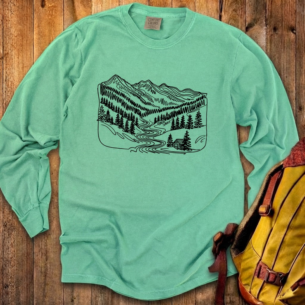 Great Smoky Line Drawing Cotton Long Sleeve