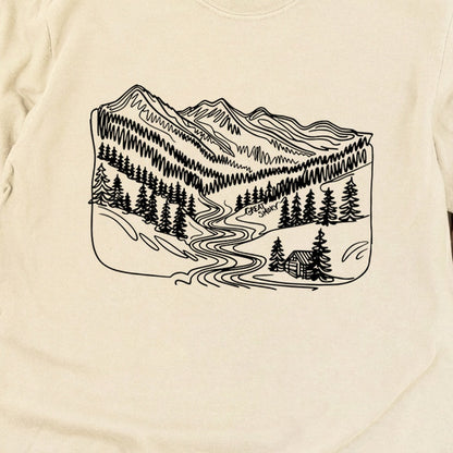 Great Smoky Line Drawing Cotton Long Sleeve