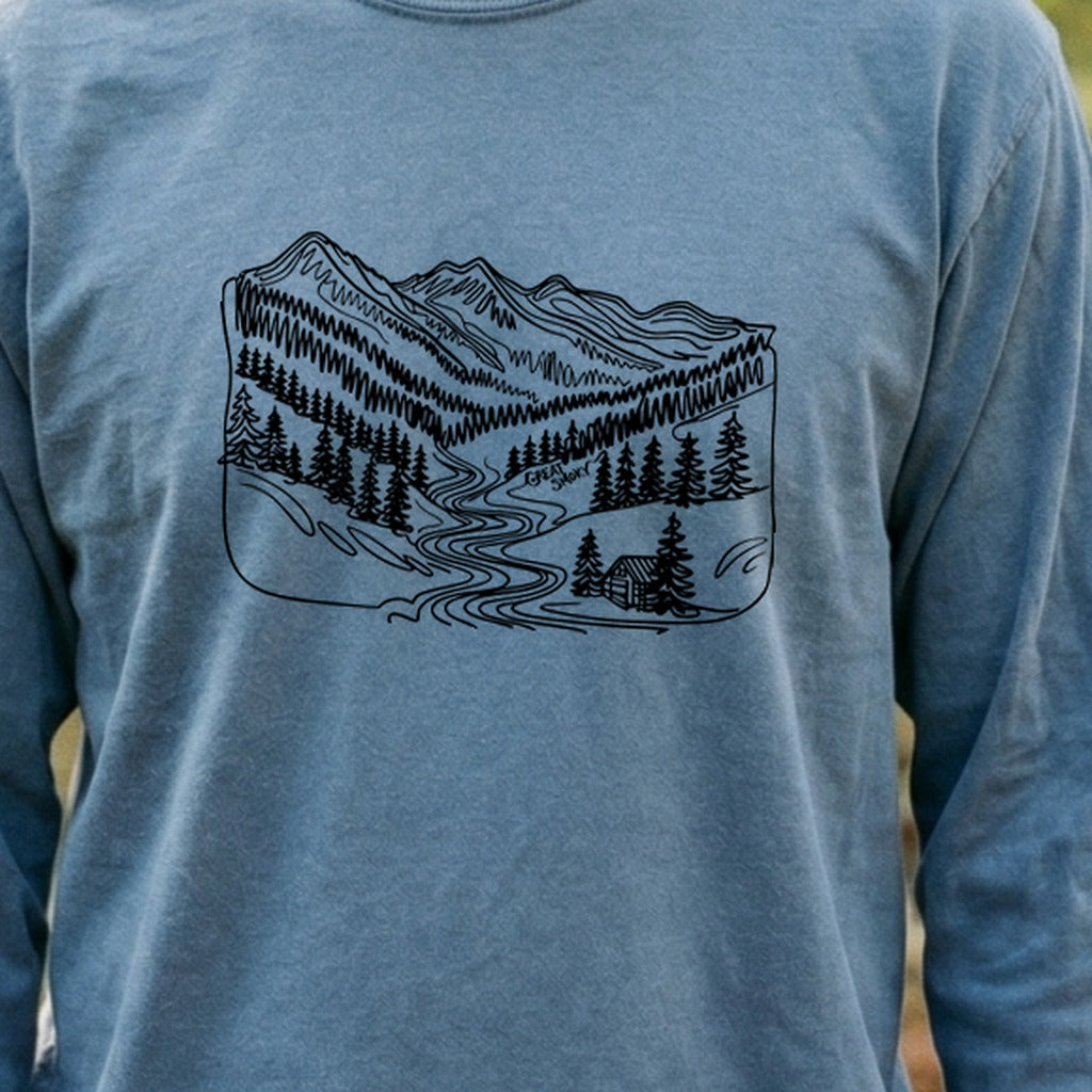 Great Smoky Line Drawing Cotton Long Sleeve