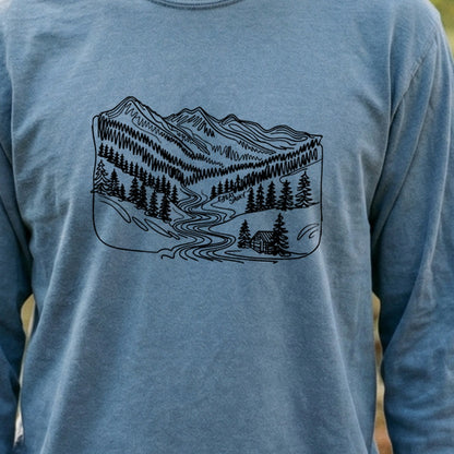 Great Smoky Line Drawing Cotton Long Sleeve