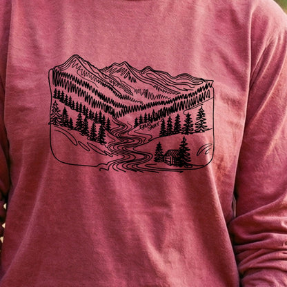 Great Smoky Line Drawing Cotton Long Sleeve